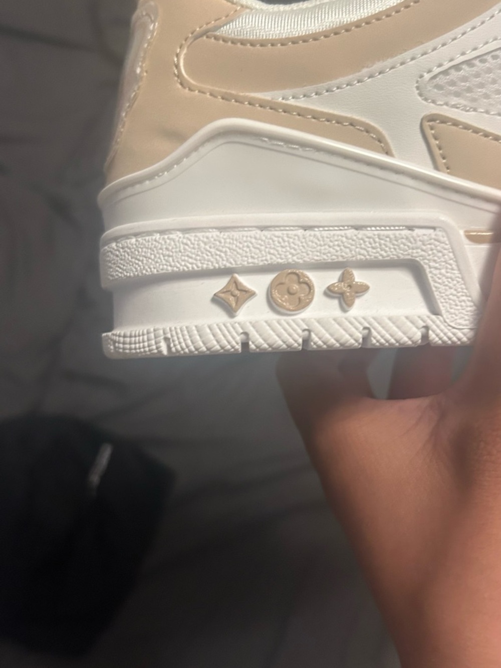 Louis Vuitton White and Beige Men's Sneakers - Picture 4 of 6
